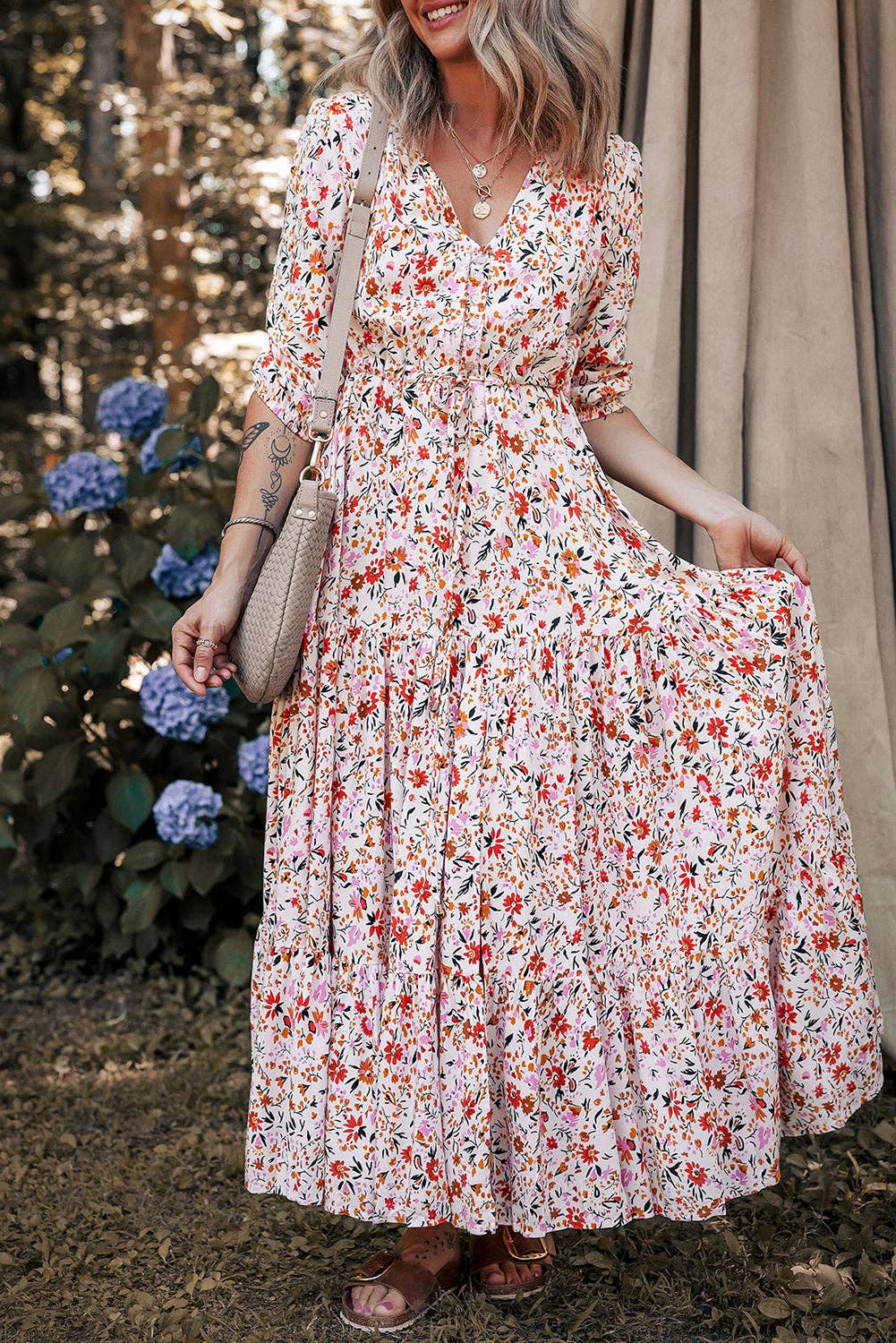 Boho Floral Short Sleeve Summer Maxi Dress