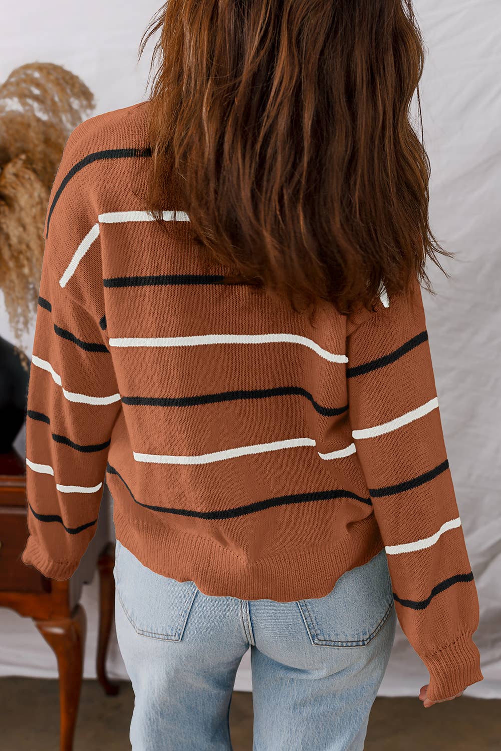 S β Striped Ribbed Edge Sweater