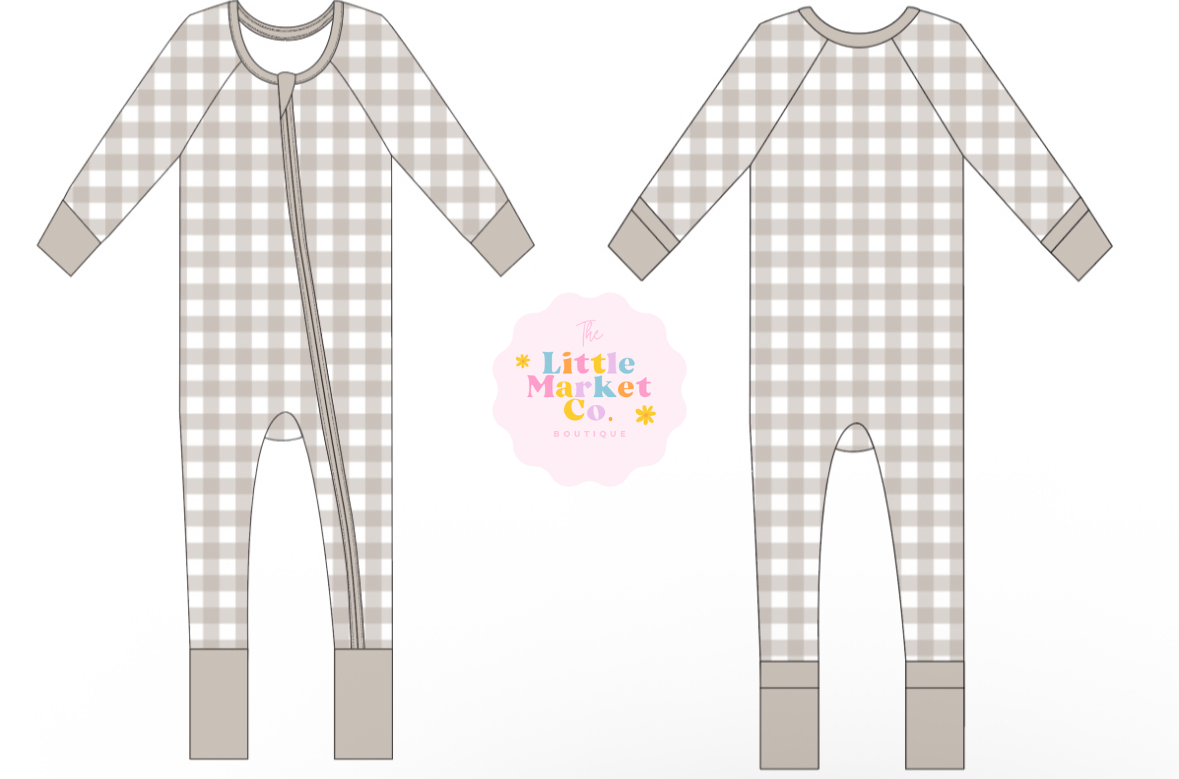 Oatmeal Check Bamboo Zippy Romper