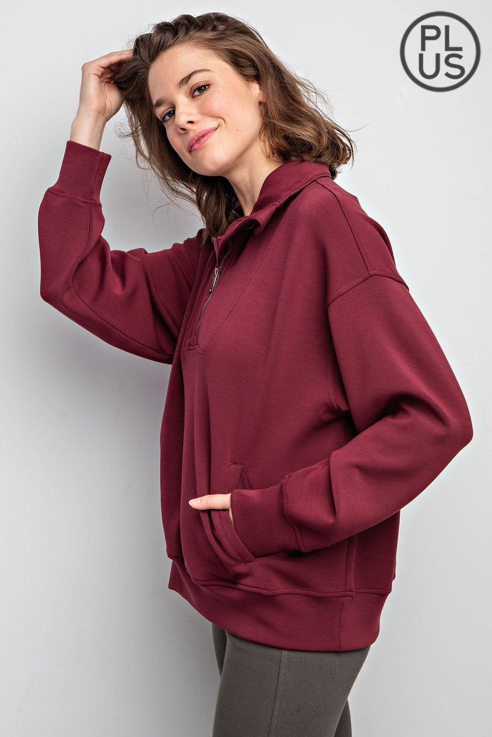 Modal Quarter Zip Pullover: Wine