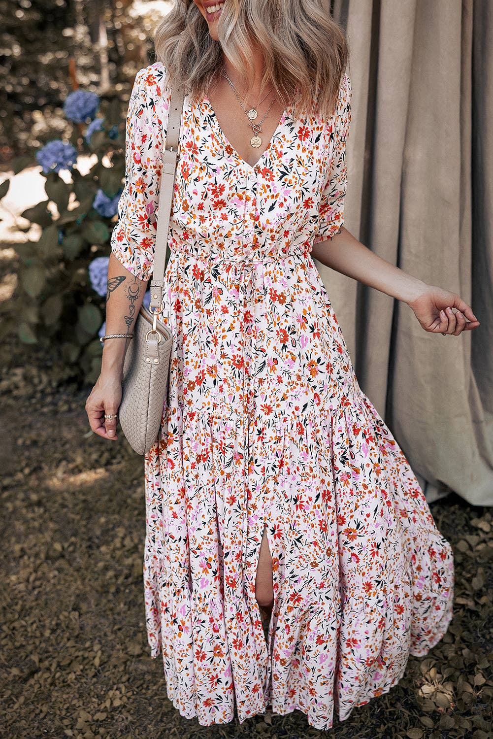 Boho Floral Short Sleeve Summer Maxi Dress