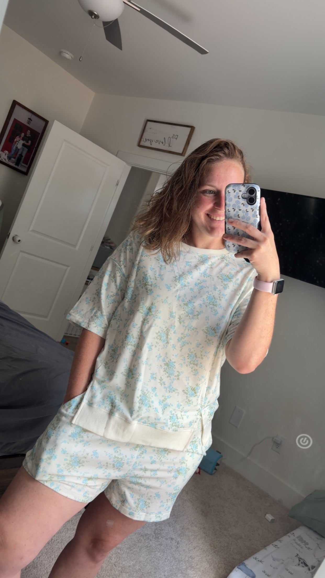 Blue Floral Shorts Set