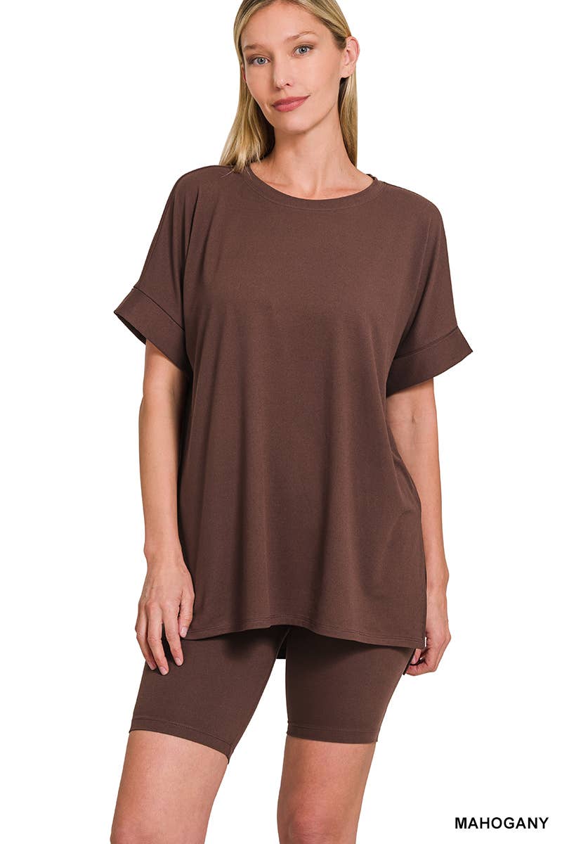 Brown — Oversized Tee & Biker Shorts — S