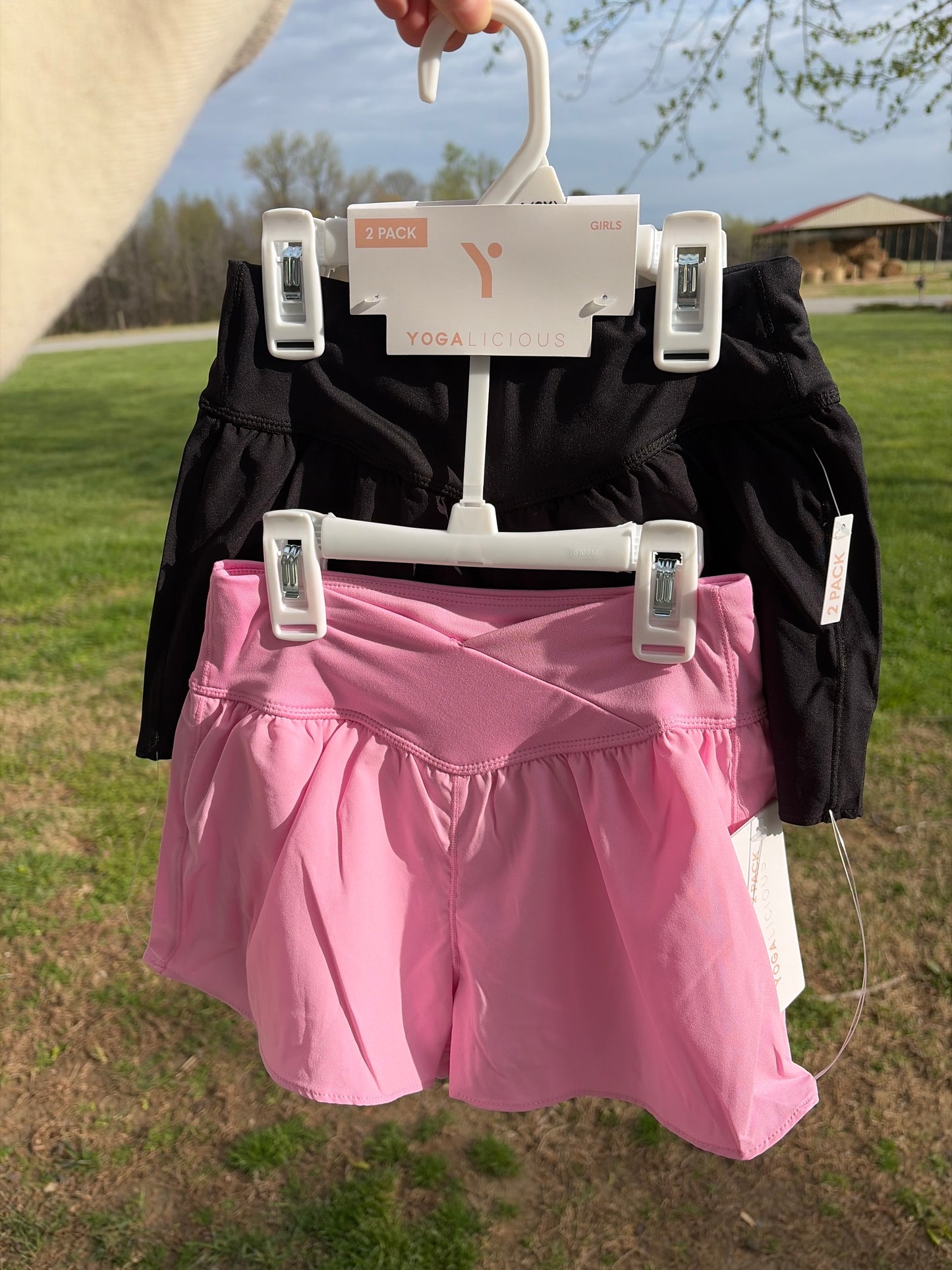 Little Girls Crossover and V front Shorts - 2 PC SET : PINK PEONY/BLACK