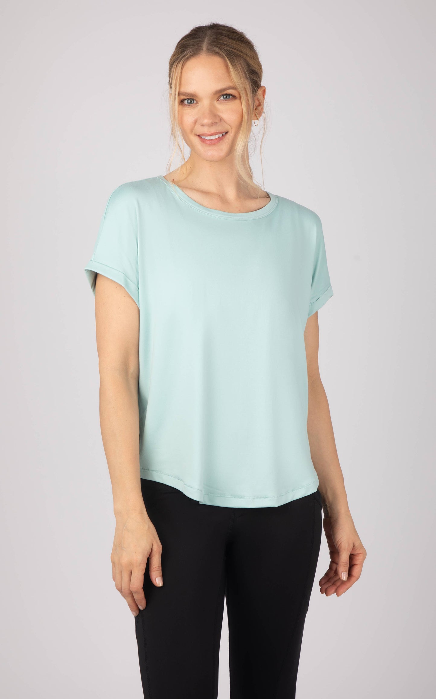 Women's Super Soft Short Sleeve T shirt: CANAL BLUE/PRISTINE