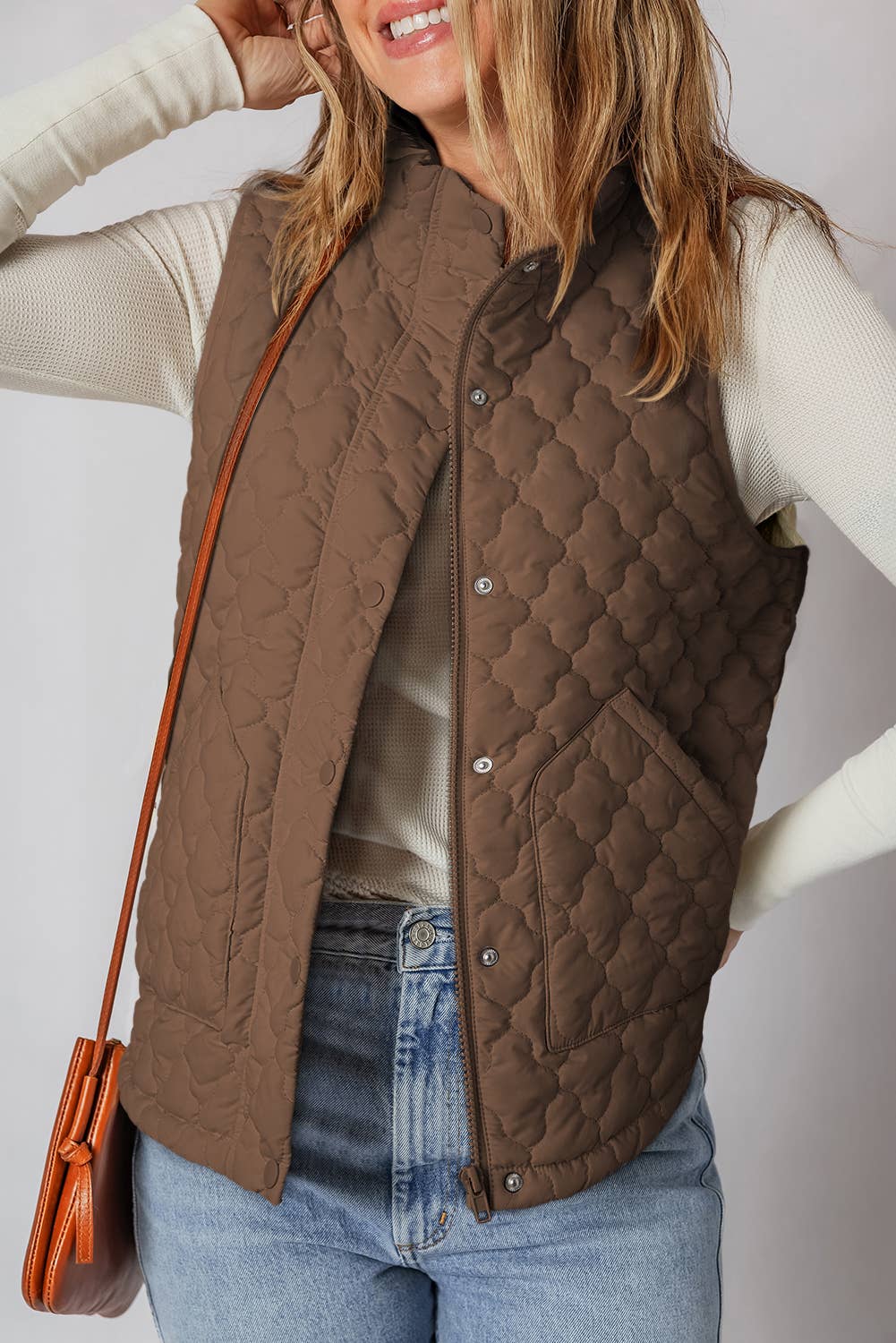 Solid Metal Button Vest: Dark Brown