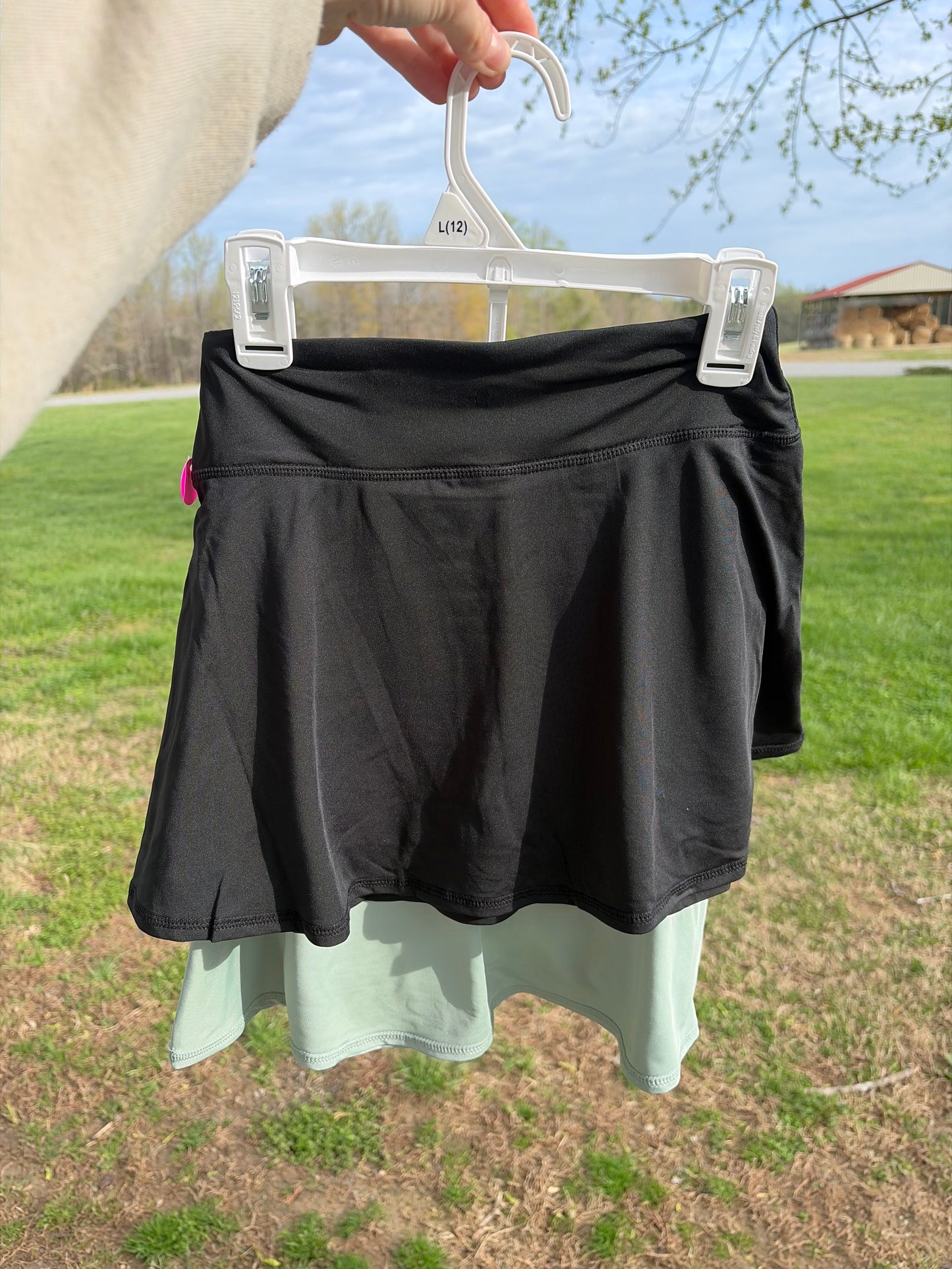 2 PC Pack - Girls Crossover Waistband Tennis Skirt (Skort): Iceberg Green/Black