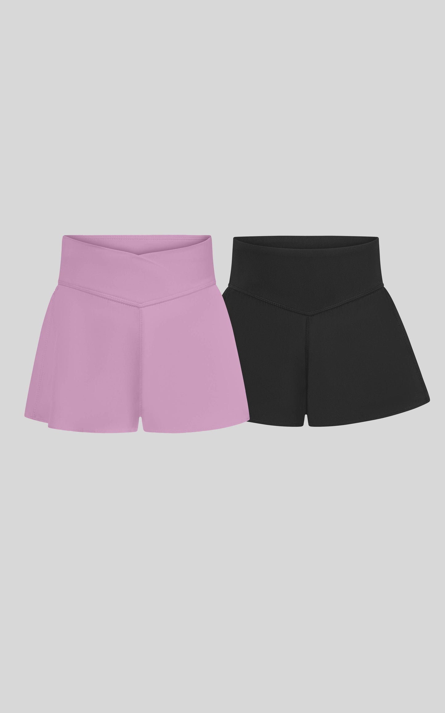 Little Girls Crossover and V front Shorts - 2 PC SET : PINK PEONY/BLACK