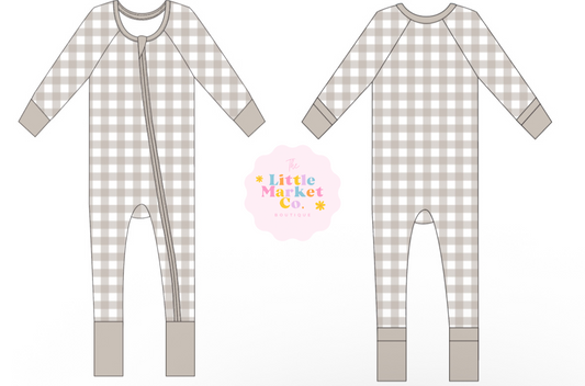 Oatmeal Check Bamboo Zippy Romper