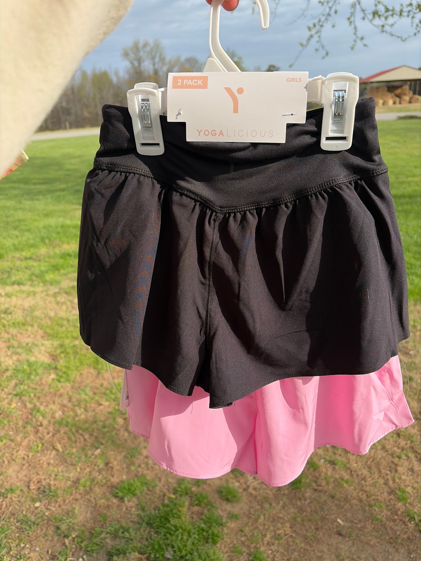 Little Girls Crossover and V front Shorts - 2 PC SET : PINK PEONY/BLACK