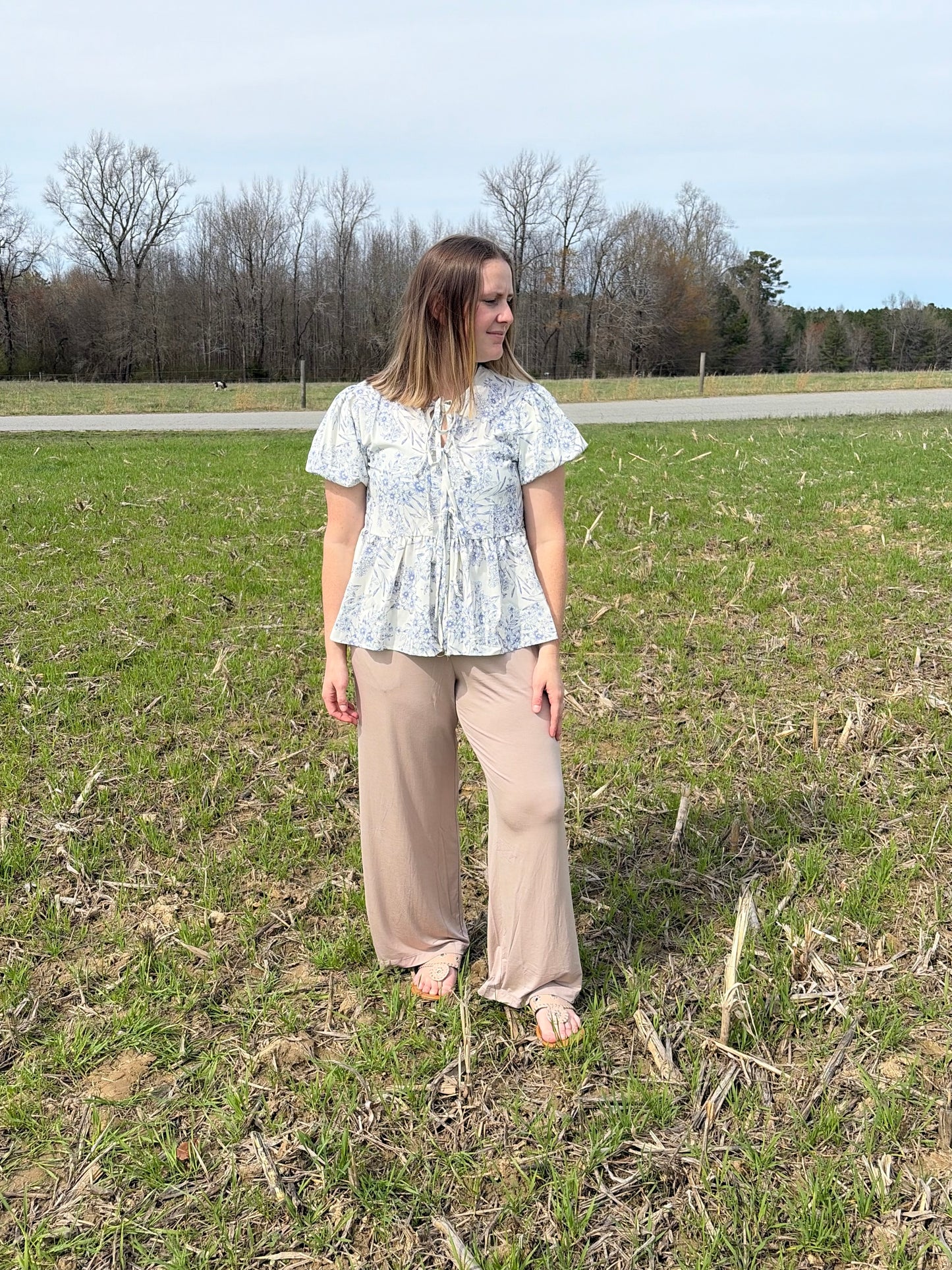 Floral Ribbon Tie Top