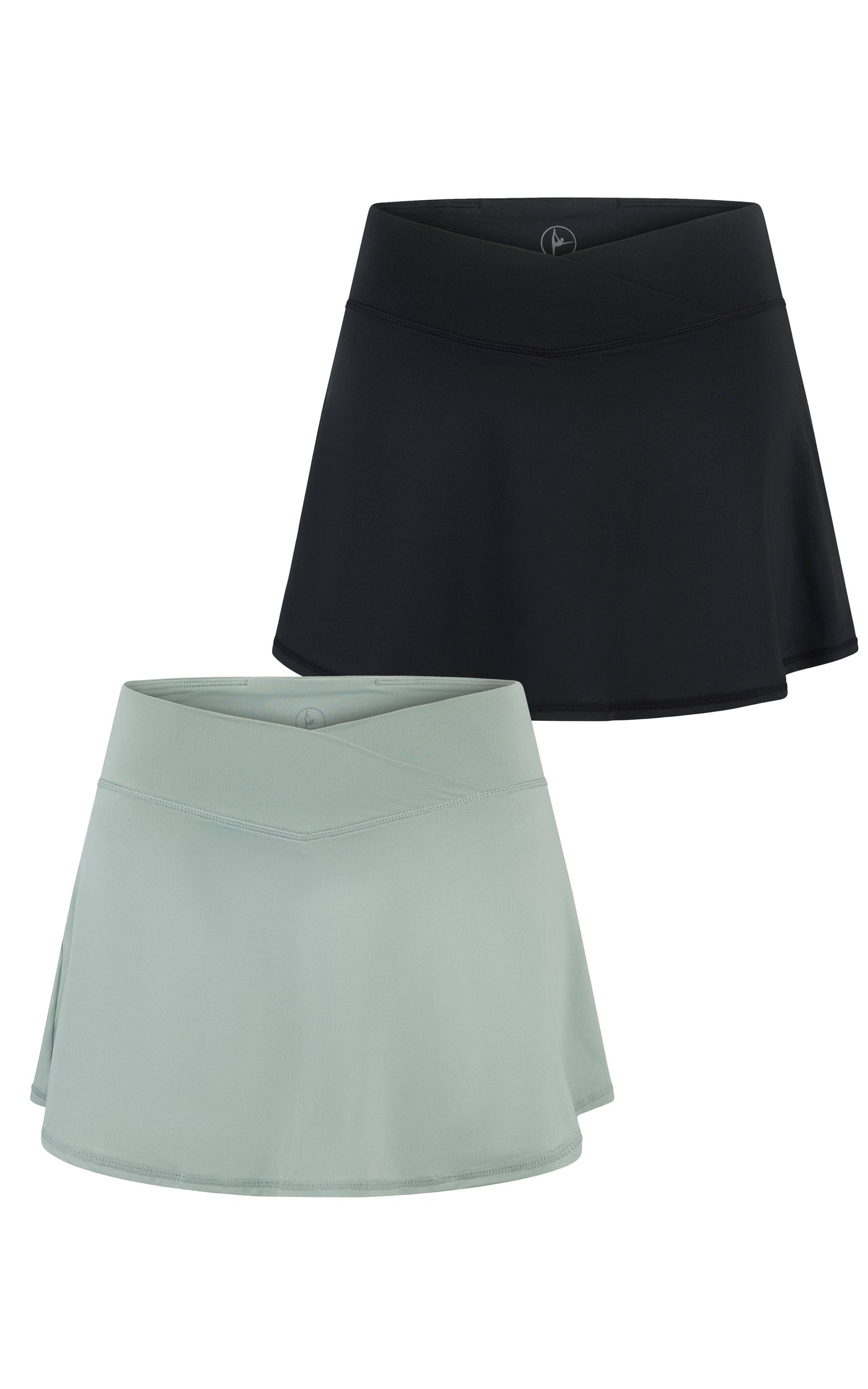 2 PC Pack - Girls Crossover Waistband Tennis Skirt (Skort): Iceberg Green/Black